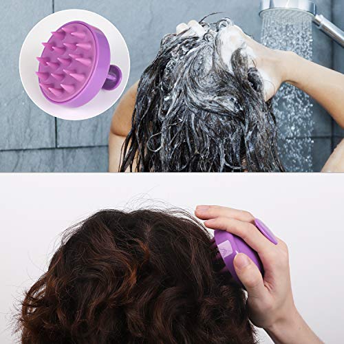 HEETA 2 Pack Hair Scalp Massager Shampoo Brush for Hair Growth, Hair Scalp Scrubber with Soft Silicone, Wet and Dry Hair Detangler (Black & Purple)