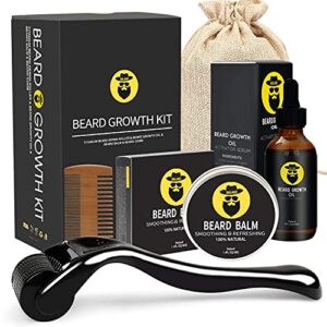 beard growth kit – derma roller for beard growth, beard growth serum oil (2oz), beard balm and comb, stimulate beard and hair growth – gifts for men dad him boyfriend husband brother