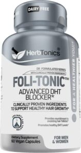 foli-tonic dht blocker & hair loss supplement | hair thinning treatment & promotes healthy thicker hair growth | with saw palmetto & biotin for men & women | 60 vegan capsules (60 count (pack of 1))