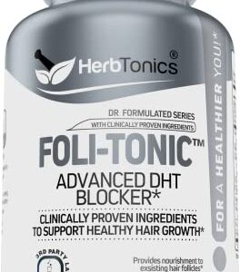 Foli-Tonic DHT Blocker & Hair Loss Supplement | Hair Thinning Treatment & Promotes Healthy Thicker Hair Growth | with Saw Palmetto & Biotin for Men & Women | 60 Vegan Capsules (60 Count (Pack of 1))