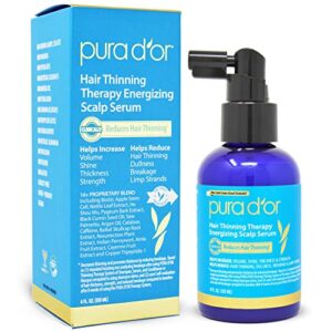 PURA D'OR Scalp Therapy Energizing Scalp Serum Revitalizer (4oz) with Argan Oil, Biotin, Caffeine, Stem Cell, Catalase & DHT Blockers, All Hair Types, Men & Women (Packaging may vary)