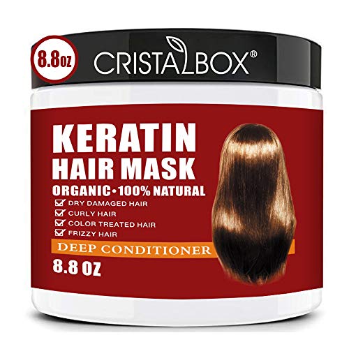 CRISTALBOX Keratin Hair Mask,Deep Repair Damage Hair Root, 250ml Hair Mask for Dry Damaged Hair,Hair Treatment Mask Keratin Hair & Scalp Treatment,Natural Deep Conditioner Hydrating Hair Masque