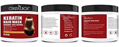 CRISTALBOX Keratin Hair Mask,Deep Repair Damage Hair Root, 250ml Hair Mask for Dry Damaged Hair,Hair Treatment Mask Keratin Hair & Scalp Treatment,Natural Deep Conditioner Hydrating Hair Masque