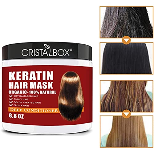 CRISTALBOX Keratin Hair Mask,Deep Repair Damage Hair Root, 250ml Hair Mask for Dry Damaged Hair,Hair Treatment Mask Keratin Hair & Scalp Treatment,Natural Deep Conditioner Hydrating Hair Masque