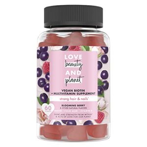 love beauty and planet berry extraordinary gummy vitamins for strong hair & nails multi-benefit vegan dietary supplement gluten & cruelty free, red, 60 count