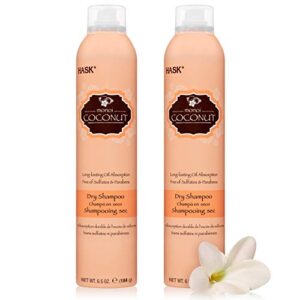 hask coconut monoi nourishing dry shampoo kits for all hair types, aluminum free, no sulfates, parabens, phthalates, gluten or artificial colors (6.5oz-qty2)