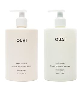ouai hand wash and hand lotion, moisturizes and exfoliates with daily use, made with jojoba esters, avocado and rosehip oils, dean street scent, 16 oz each…