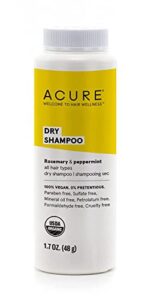 acure dry shampoo – all hair types | 100% vegan | certified organic | rosemary & peppermint – absorbs oil & removes impurities without water | 1.7 fl oz