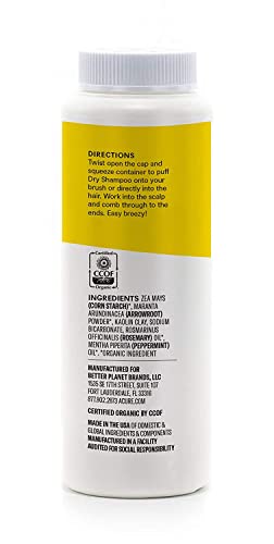 ACURE Dry Shampoo - All Hair Types | 100% Vegan | Certified Organic | Rosemary & Peppermint - Absorbs Oil & Removes Impurities Without Water | 1.7 Fl Oz