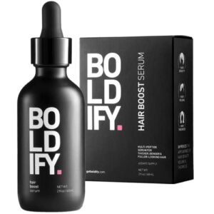 boldify hair growth serum, contains 30 natural hair boosters + 4 clinically proven peptides, hair serum for hair growth, all natural scalp treatment, hair growth oil for women & men, lightweight non-greasy serum for all hair types – 2 oz.