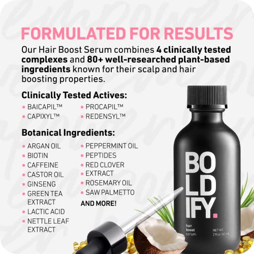 BOLDIFY Hair Growth Serum, Contains 30 Natural Hair Boosters + 4 Clinically Proven Peptides, Hair Serum for Hair Growth, All Natural Scalp Treatment, Hair Growth Oil for Women & Men, Lightweight Non-Greasy Serum for All Hair Types - 2 oz.