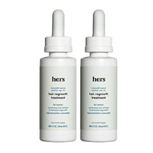 hers hair regrowth treatment for women with 2% topical minoxidil solution for hair loss and thinning hair, unscented, 2 month supply, 2 pack