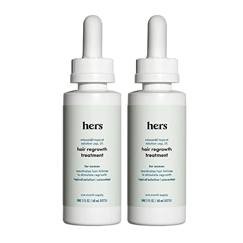 hers Hair Regrowth Treatment for Women with 2% Topical Minoxidil Solution for Hair Loss and Thinning Hair, Unscented, 2 Month Supply, 2 Pack