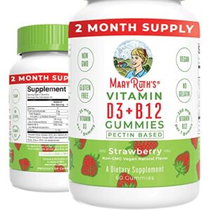 vitamin d3 + vitamin b12 | 2 month supply | vitamin d & b12 vitamin supplements for adults & kids | supports bone health | promotes energy boost | vegan | non-gmo | gluten free | 60 servings