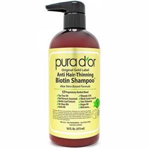 pura d’or original gold label anti-thinning biotin shampoo, clinically tested proven results, herbal dht blocker hair thickening products for women & men, natural shampoo for color treated hair, 16oz