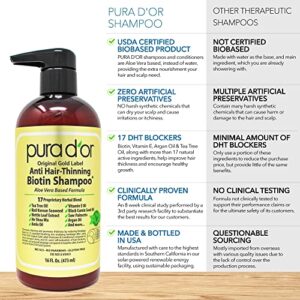 PURA D'OR Original Gold Label Anti-Thinning Biotin Shampoo, CLINICALLY TESTED Proven Results, Herbal DHT Blocker Hair Thickening Products For Women & Men, Natural Shampoo For Color Treated Hair, 16oz
