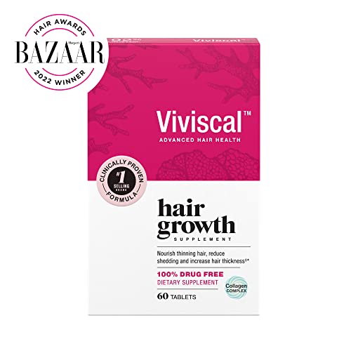 Viviscal Hair Growth Supplements for Women to Grow Thicker, Fuller Hair, Clinically Proven with Proprietary Collagen Complex, 60 Count (Pack of 1), 1 Month Supply