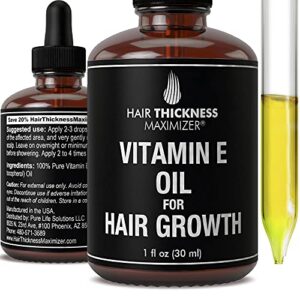 vitamin e oil for hair. hair growth serum for hair thickening + moisturizing. vegan hair growth oil scalp treatment for women, men with dry, frizzy, weak hair and hair loss. unscented liquid 1oz