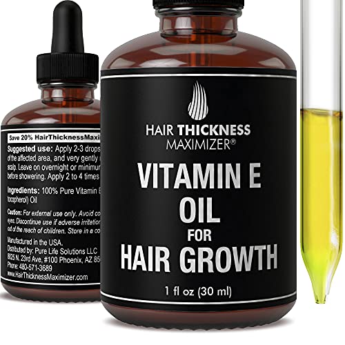 Vitamin E Oil For Hair. Hair Growth Serum For Hair Thickening + Moisturizing. Vegan Hair Growth Oil Scalp Treatment For Women, Men with Dry, Frizzy, Weak Hair and Hair Loss. Unscented Liquid 1oz