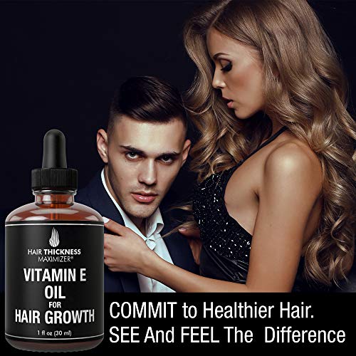 Vitamin E Oil For Hair. Hair Growth Serum For Hair Thickening + Moisturizing. Vegan Hair Growth Oil Scalp Treatment For Women, Men with Dry, Frizzy, Weak Hair and Hair Loss. Unscented Liquid 1oz