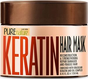 pure nature lux spa keratin hair mask – hydrating and moisturizing treatment for dry, damaged hair and split ends – deep conditioner repair products for women – ideal for curly and frizzy hair