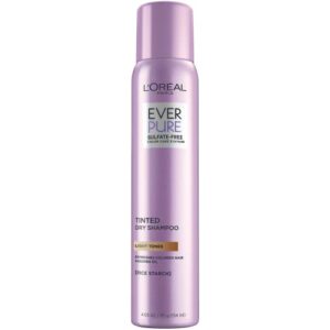 l’oreal paris everpure sulfate free tinted dry shampoo for light hair, for blonde hair, absorbs oil, refreshes colored hair, with rice starch, vegan formula, paraben free, gluten free, 4 fl oz