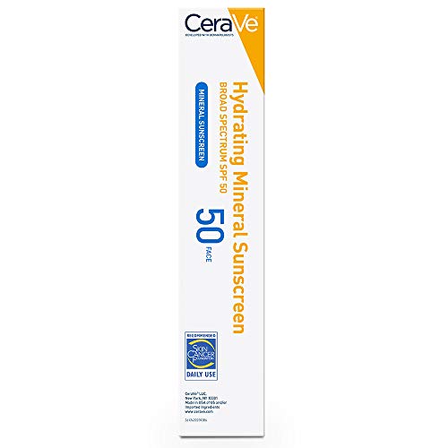 CeraVe 100% Mineral Sunscreen SPF 50 | Face Sunscreen with Zinc Oxide & Titanium Dioxide for Sensitive Skin | With Hyaluronic Acid, Niacinamide, and Ceramides | 2.5 oz