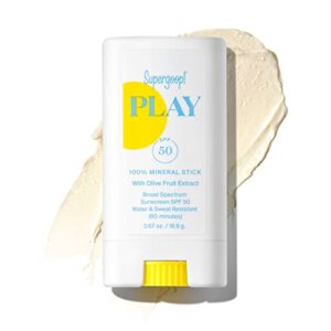 supergoop! 100% mineral sunscreen stick – 0.67 oz, pack of 2 – full-coverage spf 50 broad spectrum face sunscreen for sensitive skin with olive fruit extract – water resistant – great for active days