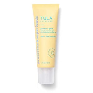 tula skin care protect + glow daily sunscreen gel broad spectrum spf 30 | skincare-first, non-greasy, non-comedogenic & reef-safe with pollution & blue light protection | 1.7 fl. oz.