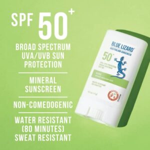 BLUE LIZARD Mineral Sunscreen Stick with Zinc Oxide SPF 50+ Water Resistant UVA/UVB Protection Easy to Apply Fragrance Free, Kids, Unscented, 5 Oz