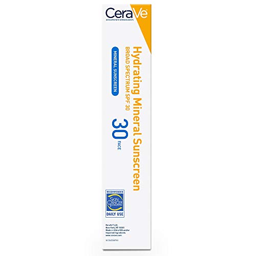 CeraVe 100% Mineral Sunscreen SPF 30 | Face Sunscreen with Zinc Oxide & Titanium Dioxide for Sensitive Skin | With Hyaluronic Acid, Niacinamide, and Ceramides | 2.5 oz