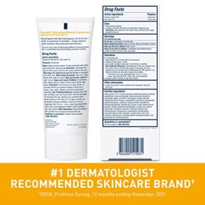 CeraVe 100% Mineral Sunscreen SPF 30 | Face Sunscreen with Zinc Oxide & Titanium Dioxide for Sensitive Skin | With Hyaluronic Acid, Niacinamide, and Ceramides | 2.5 oz