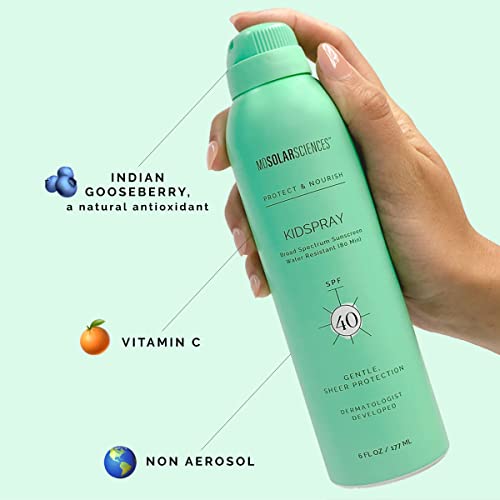 MDSolarSciences KidSpray SPF 40 – Quick Dry Water-Resistant Kids Sunscreen Spray - Broad Spectrum Face and Body UV Protection – Fragrance Free Vegan Sunscreen for Kids, 6 Fl Oz