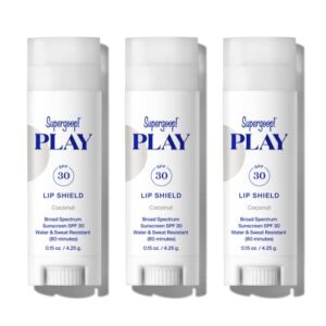 supergoop! play lip shield spf 30 with coconut – 3 pack – hydrating, reef-friendly spf lip balm – moisturizing lip treatment for dry cracked lips – clean ingredients & broad spectrum uv protection