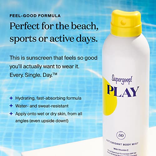 Supergoop! PLAY Antioxidant Body Mist w/ Vitamin C, 6 fl oz - SPF 50 PA++++ Reef-Friendly, Broad Spectrum Sunscreen - Body Spray for Sensitive Skin - Clean Ingredients - Great for Active Days