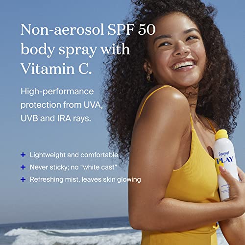 Supergoop! PLAY Antioxidant Body Mist w/ Vitamin C, 6 fl oz - SPF 50 PA++++ Reef-Friendly, Broad Spectrum Sunscreen - Body Spray for Sensitive Skin - Clean Ingredients - Great for Active Days