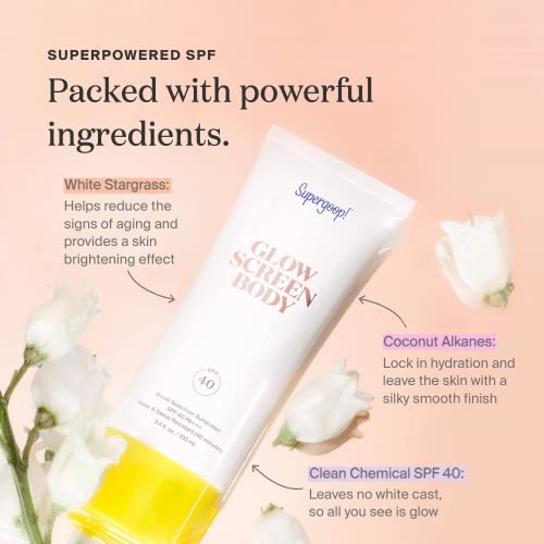 Supergoop! Glowscreen Body SPF 40 PA+++, 3.4 fl oz - Body Lotion + Broad Spectrum Sunscreen with Subtle Shimmer - Adds Instant Glow & Hydration - Contains White Stargrass & Coconut Alkanes