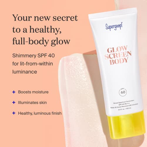 Supergoop! Glowscreen Body SPF 40 PA+++, 3.4 fl oz - Body Lotion + Broad Spectrum Sunscreen with Subtle Shimmer - Adds Instant Glow & Hydration - Contains White Stargrass & Coconut Alkanes
