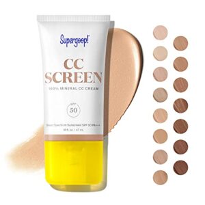 supergoop! cc screen – spf 50 pa++++ cc cream, 100% mineral color-corrector & broad spectrum sunscreen – tinted moisturizer, concealer & buildable coverage foundation – 1.6 fl oz