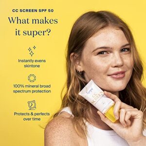 Supergoop! CC Screen - SPF 50 PA++++ CC Cream, 100% Mineral Color-Corrector & Broad Spectrum Sunscreen - Tinted Moisturizer, Concealer & Buildable Coverage Foundation - 1.6 fl oz