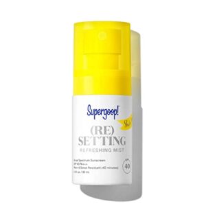 supergoop! (re)setting refreshing mist, 1 fl oz – spf 40 pa+++ facial mist – sets makeup, refreshes uv protection & helps filter pollution – light, natural scent