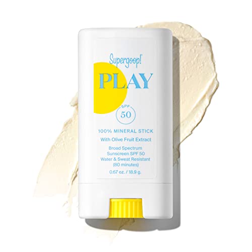 Supergoop! 100% Mineral Sunscreen Stick, .67 oz - Full Coverage SPF 50 Broad Spectrum Face Sunscreen For Sensitive Skin with Olive Fruit Extract - Water Resistant - Great for Active Days