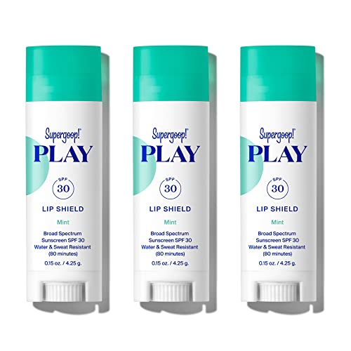 Supergoop! PLAY Lip Shield SPF 30 with Mint - 3 Pack - Hydrating, Reef-Friendly SPF Lip Balm - Moisturizing Lip Treatment For Dry Cracked Lips - Clean Ingredients & Broad Spectrum UV Protection