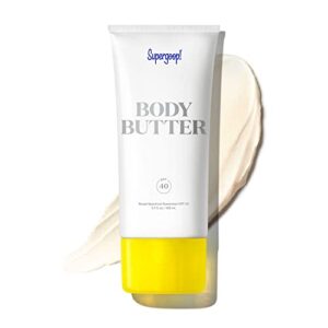 supergoop! body butter with sea buckthorn spf 40, 5.7 fl oz – reef-friendly, hydrating body cream for dry skin with broad-spectrum uv protection – hints of eucalyptus, clove & vanilla
