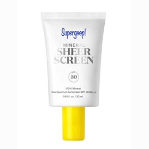 supergoop! mineral sheerscreen spf 30 pa+++, 0.68 fl oz – 100% mineral, broad spectrum face sunscreen + primer + helps filter blue light – satin finish – for all skin types