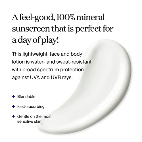 Supergoop! PLAY 100% Mineral Lotion - 3.4 fl oz - Broad Spectrum SPF 30 Sunscreen for Face & Body - Lightweight, Fast Absorbing + Water-Resistant - With Green Algae