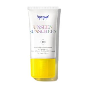supergoop! unseen sunscreen, 30ml – spf 40 pa+++ reef-friendly, broad spectrum face sunscreen & makeup primer – weightless, invisible, oil free & scent free – beard friendly – for all skin types