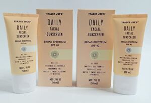trader joe’s daily facial sunscreen – broad spectrum spf 40 – oil free invisible gel formula – 1.70 fl oz (2-pack)