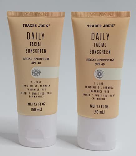 Trader Joe’s Daily Facial Sunscreen - Broad Spectrum SPF 40 - Oil Free Invisible Gel Formula - 1.70 Fl Oz (2-Pack)
