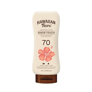 hawaiian tropic sheer touch sunscreen lotion | sunscreen spf 70, high spf sunscreen, oxybenzone free sunscreen, moisturizing sunscreen, moisturizer with spf, sun lotion, spf 70, 8 oz.